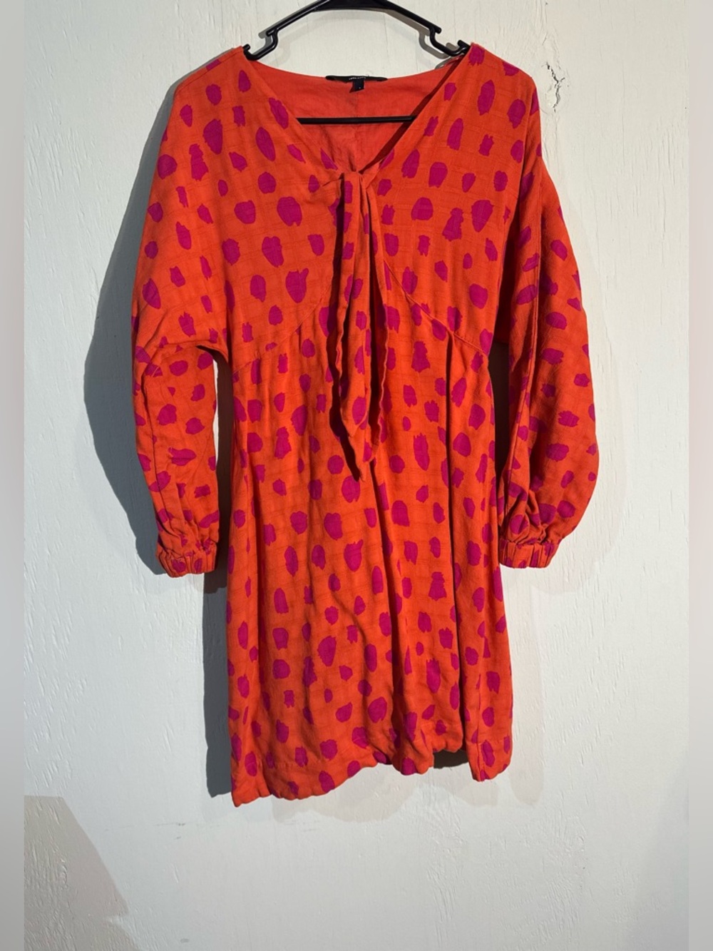 Vero Moda red polka dot long sleeve v neck tie front mini dress size small